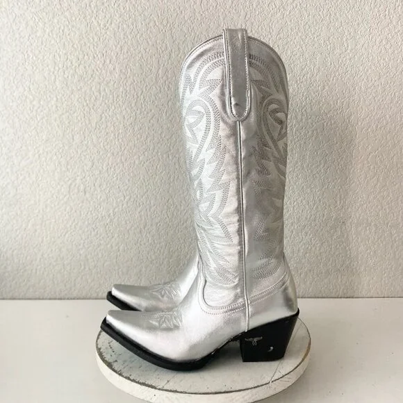 Lane SMOKESHOW Womens Cowboy Boots 7 Silver Trail Western Cowgirl Mid Calf Tall